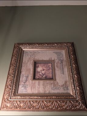 Ornate Copper-Tone Framed Leonardo Wall Art with Classical Portrait
